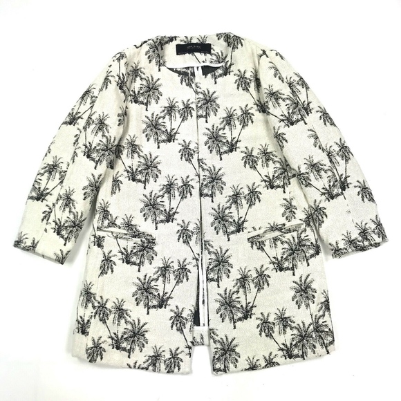 Zara Basic Collection Jacquard Coat Jacket Sz L - Picture 2 of 6
